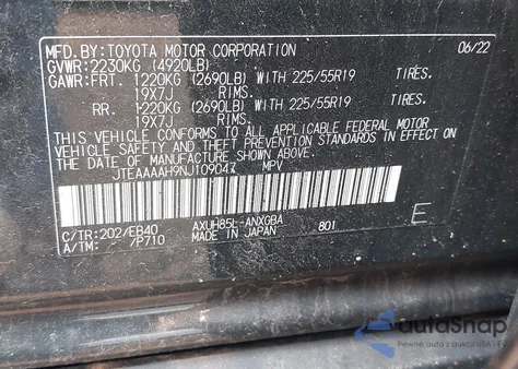 2022 Toyota Venza Xle from USA, damaged, VIN JTEAAAAH9NJ109047